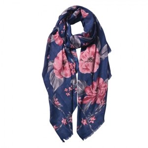 Modrý šátek s velkými květy – 80x180 cm