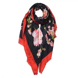 Černo červený šátek s květy – 80x180 cm