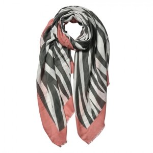 Krémovo šedý šátek s růžovým lemem – 80x180 cm