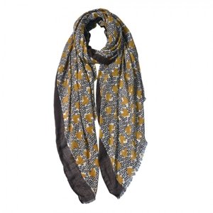 Hnědo béžový šátek se žlutými srdíčky – 80x180 cm