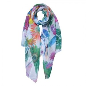 Šedý šátek s barevným potiskem květin – 70x180 cm