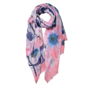 Růžovo modrý šátek s květy – 70x180 cm