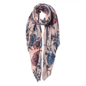 Růžový šátek s potiskem květin – 87x180 cm