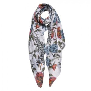 Bílý šátek s potiskem růží – 87x180 cm