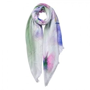 Bílo modro zelený žíhaný šátek s potiskem – 80x180 cm