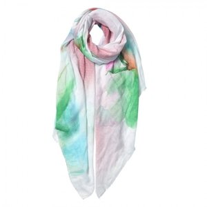 Růžovo modro zelený žíhaný šátek s potiskem – 80x180 cm