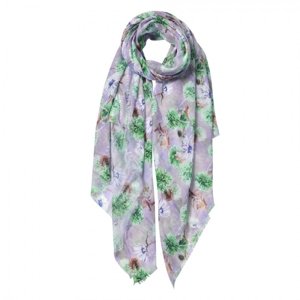 Fialový šátek s potiskem květin – 80x180 cm