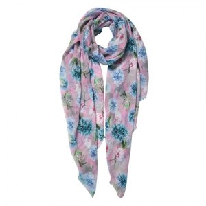 Růžový šátek s potiskem květin – 80x180 cm