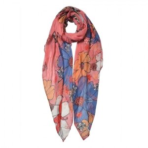 Růžový šátek s barevnými květa – 85x180 cm
