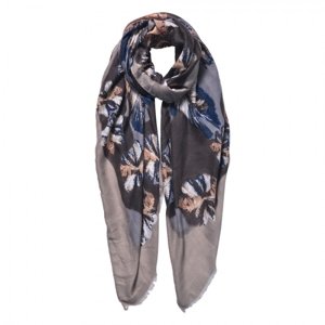 Tmavě hnědý květinový šátek se světlým lemováním – 85x180 cm