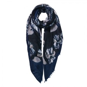 Tmavě modrý šátek s květy – 85x180 cm