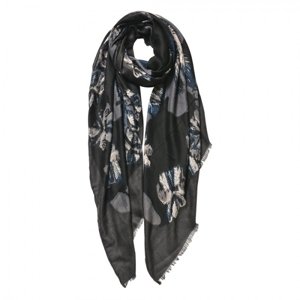 Tmavě šedý šátek s květy – 85x180 cm