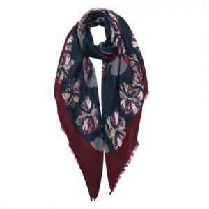 Černý šátek s květy a červeným lemováním – 85x180 cm
