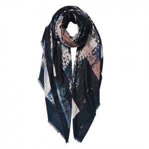 Tmavě modrý šátek s třásňovitým lemem – 85x180 cm