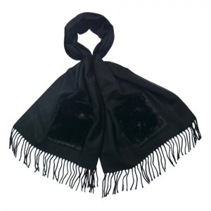 Černá šála s třásněmi a kapsou – 55x180 cm