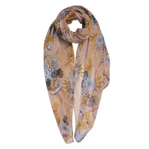 Béžový šátek s barevnými květy Print Yellow – 90x180 cm
