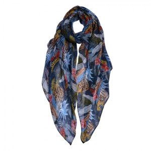 Modrý šátek s barevnými vzory Print Blue – 90x180 cm