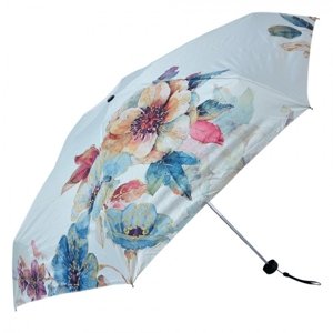 Bílý skládací deštník do kabelky s květy – 92x54 cm