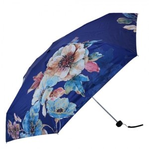 Tmavě modrý skládací deštník do kabelky s květy – 92x54 cm