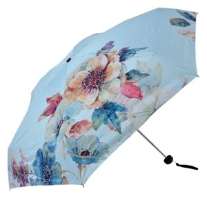 Modrý skládací deštník do kabelky s květy – 92x54 cm