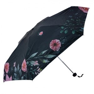 Černý skládací deštník do kabelky s květy – 92x54 cm