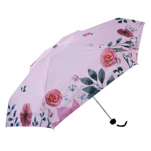Růžový skládací deštník do kabelky s květy – 92x54 cm