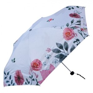 Bílý skládací deštník do kabelky s květy – 92x54 cm