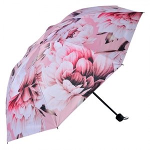 Růžový skládací deštník do kabelky s květy – 95x110 cm