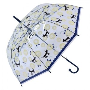 Průhledný deštník pro dospělé s modrým okrajem a kočičkami – 60 cm