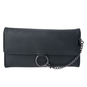 Černá koženková peněženka s řetízkem – 19x9 cm