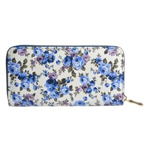 Bílá peněženka s potiskem modrých květin – 10x19 cm
