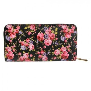 Černá peněženka s květy růží – 10x19 cm