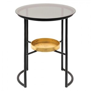 Černý kovový odkládací stolek se skleněnou deskou Dion- Ø 43*55 cm – 43x55 cm