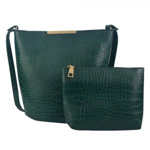 Tmavě zelená kabelka s imitací krokodýlí kůže se zlatou sponou – 24x25 cm