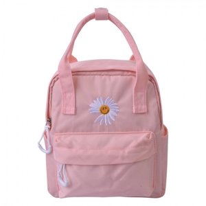 Růžový batoh s květinou – 21x9x23 cm