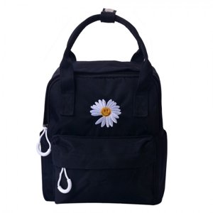 Černý batoh s květinou – 21x9x23 cm