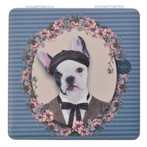 Šedo-modré příruční zrcátko s pejskem Doggy – 7x7 cm