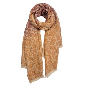 Hnědo okrový šátek s potiskem – 65x180 cm