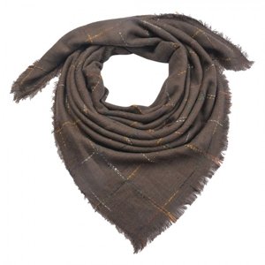 Hnědý šátek s tenkými barevnými proužky – 130x130 cm