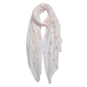 Bílý šátek s barevnými kvítky – 70x180 cm