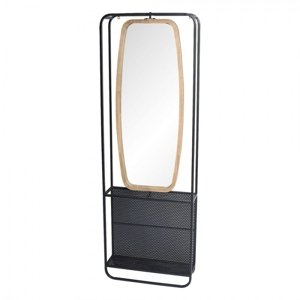 Zrcadlo v dřevěno-kovovém rámu s policemi Hendricus – 54x16x160 cm