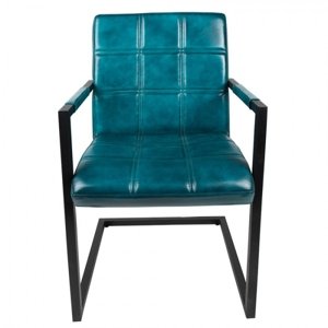 Tyrkysová kožená jídelní židle s područkami Finnio – 51x62x89 cm