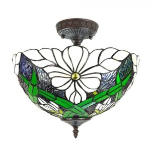 Krémovo-zelené stropní svítidlo Tiffany Huib – 36x35 cm