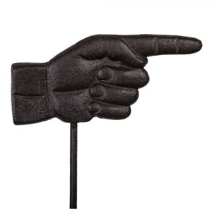 Černo hnědý kovový zahradní kůl ruka – 18x1x88 cm