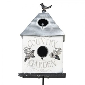Zahradní dekorativní zápich ptačí budka Country Garden – 18x13x109 cm