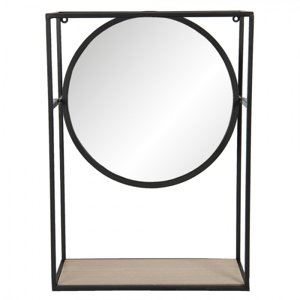 Zrcadlo v černém kovovém rámu s dřevěnou policí – 36x15x50 cm