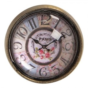 Kovovo-skleněná úchytka s designem hodin Paris – 3x4 cm