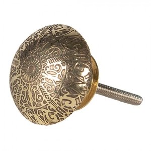 Hnědo-zlatá kovová úchytka s ornamenty – 4x4 cm