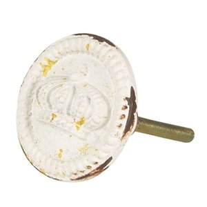 Bílá kovová úchytka s korunkou – 4x6 cm
