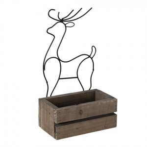 Hnědý dřevěný box s kovovým jelenem – 23x13x10/40 cm